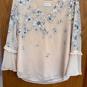 Calvin Klein Women's Floral Blouse - Cream and Black
